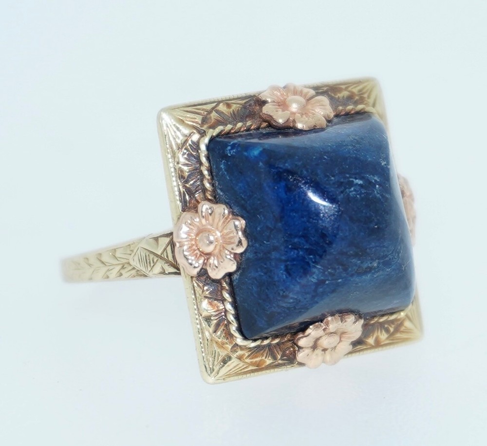 Art Deco 14K Rose and Yellow Gold Lapis Ring