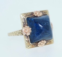 Art Deco 14K Rose and Yellow Gold Lapis Ring