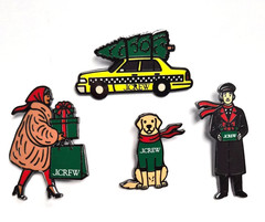 Vintage 90’s J. Crew 4pc Enamel Holiday Shopping Christmas Pin / Brooch Set