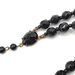 Black Glass Bead Necklace Double Strand West Germany Vintage 1950 1960s 16 Inch