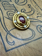 VTG Signed MMA Egyptian Revival Gold Tone Faux Pearl Carnelian Brooch Pin