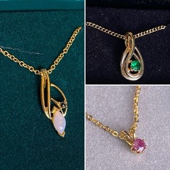 Set of 3 Vintage Ronte of Beverly Hills Necklaces -Opal, Emerald & Ruby Orig Box