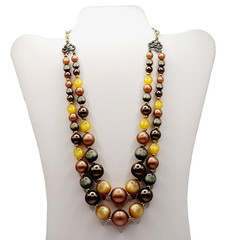 Autumn Colors Moonglow Lucite Bead Graduated Double Strand Vintage MCM Necklace
