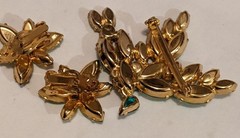 Vintage Rhinestone Set Juliana Style Brooch Clip Earring Green Citrine Floral