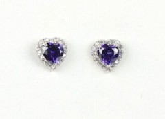 14k Solid White Gold Halo Heart Stud Earrings
