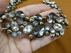 (vn-7) vintage white + smoky gray rhinestone 19″ necklace costume jewelry 40’s