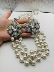 Dazzling AB Rhinestone Vintage Hollywood Glamorous Layered Faux Pearl Necklace