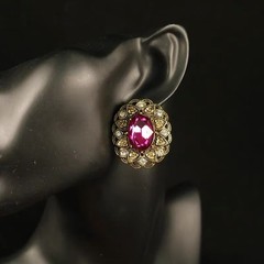 Victorian Ruby Crystal Earrings Vintage Gold Statement Estate Jewelry Women