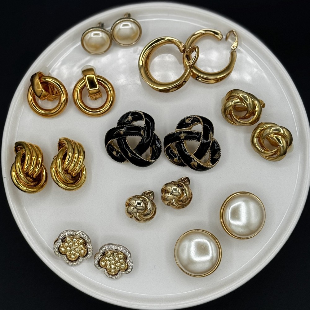 Lot Of 9 Pairs Vintage Retro & Modern Clip On & Post Earrings 70s 80s 90s To Now