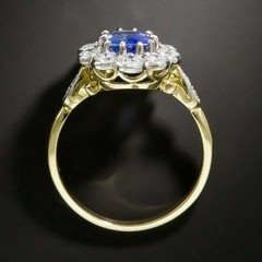 Art Deco Style Oval Cut Sapphire Lab Created Diamond 925 Silver Engagement Ring