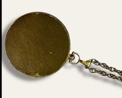 Antique Victorian Pressed Flower Bouquet Pendant Necklace Gold-Tone Round Design