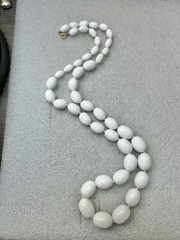 VTG 1960s Trifari 28” White Acrylic Graduated Bead Necklace