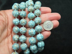 Vintage Blue Speckled w/Gold 10mm Bead Necklace