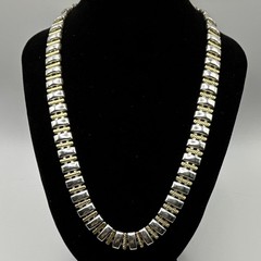 Vintage Two Tone Gold Silver Link Collar Necklace & Twisted Hoop Earrings