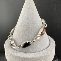 Vintage Taxco 950 Silver Bracelet Polished Stone 7”