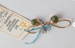 Vintage Earrings Nephrite Stones Gilt Sterling Silver 925 test Women Jewelry