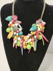 Vintage Festive Colorful Chunky Beaded Plastic & Wood Statement Charm Necklace
