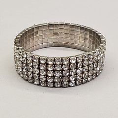 Vintage Rhinestone Stretch Bracelet Clear Multi-Tone 17mm Wide