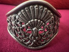 VINTAGE 800 SILVER WIDE CUFF BRACELET INTRICATE PEACOCK DESIGN 38 GRAMS