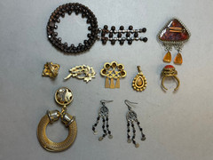 Vintage Costume Jewelry Lot Estate 1960s Czech Choker Boho Purple Earrings Brooc
