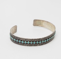 Vintage serling 935 silver Greek Key turquoise dots cuff bracelet Europe