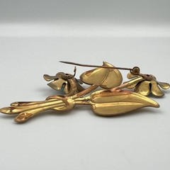 Large Vintage Gold Tone Flower Bouquet Brooch Pin Aqua Blue Lucite 1940s 1950s