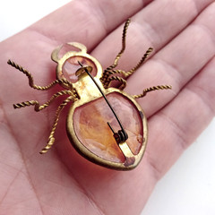 Vintage Soviet spider brooch. Amber-honey color. Made in the USSR.