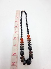 Vintage Czech Black Faceted Glass Bead Necklace Clear Crystal Accents 17″