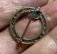 Antique Edwardian 10K White Gold BELAIS French Aquamarine Circle pin 2 Grams