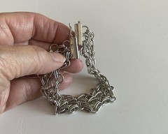 Vintage Sterling Silver Chain-Link Charm-Holder Bracelet w/Slide Lock Clap 8”