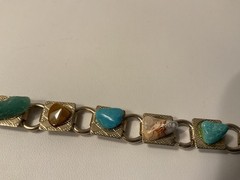 1950s 1960s Chunky Real Stones Gold Tone Metal Bracelet, MidcenturyCollectible!