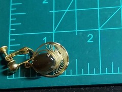 Vintage Art Deco Style Agate Filigree Clip-On Earrings 1/20 12K JJJ Signed