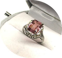 Gorgeous Rosy-Pink TOURMALINE Ring – Art Deco Filigree – 14k Solid White Gold