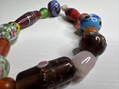 Vintage Art Glass Large Bead Stretchable Multicolored Bracelet