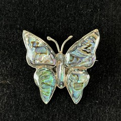 MEXICO Abalone BUTTERFLY PIN BROOCH Alpaca Silver