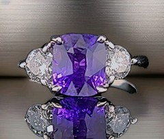 14K White Gold Engagement Ring 2.51CT.Natural Purple Sapphire Cushion GIA Cert