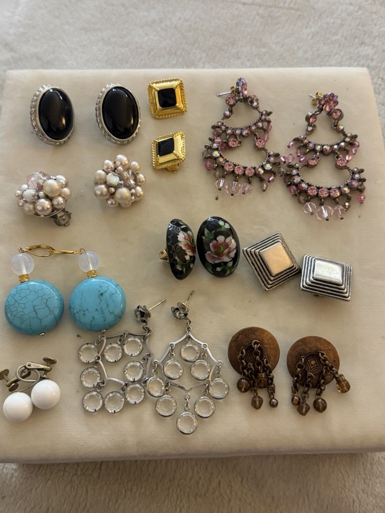 Vintage Fashion Earrings Mixed Lot Multicolor Glass Plastic Metal 10 Pairs