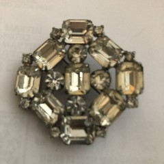 Stunning Vintage Art Deco Large Stone Statement Brooch Clear Stones Glamorous