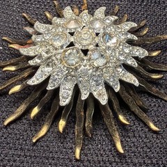 Art Deco Two Tone Rhinestone Starburst Brooch Missing Stones