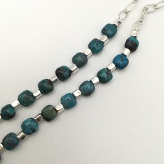 Silver Schark Handmade Sterling Silver & Turquoise Square Necklace 16-20″ #33
