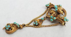ANTIQUE 18K GOLD & TURQUOISE c.1880’s BROOCH IN FITTED CASE