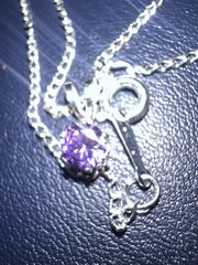 Vtg 18K White Gold Plated Amethyst Solitaire Pendant Chain Necklace 18”