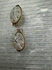 vintage HILLCRAFT CASTLECRAFT 1950s Slide-On EARRINGS .75” AURORA BOREALIS