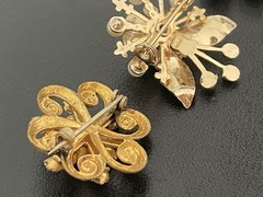 Vintage Lot Of 3 AB Aurora Borealis Rhinestone Gold Tone Pin Brooch Small Flower