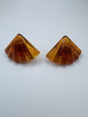 Napier Lucite Fan Shaped Tension Whit Gold Tone Screw Back Earrings Vintage