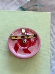 Large Vintage Glass Pinwheel Red Pink Button Made To Be Pin Brooch 1 3/4 Inch