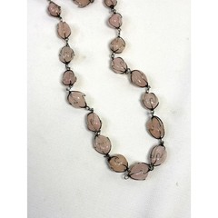 Vintage Pink Rose Quartz Caged Stone Bead Necklace Jewelry Wired 36in