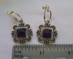 Vintage D Lucas Sterling Clover Shape Featuring Amethyst Stone Dangle Earrings