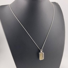 Vtg Golden Straw Rutilated Quartz Pendant Sterling Silver Necklace Box Chain 24”
