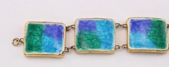 MCM 50s Studio Art Pottery Blue Green Fused Crackled Glass Glaze Panel Bracelet